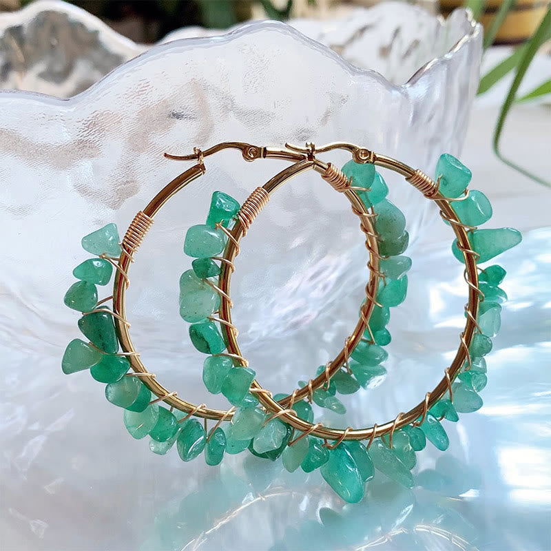 Olivenorma Bohemian Style Natural Stone Crystal Large Hoop Earrings