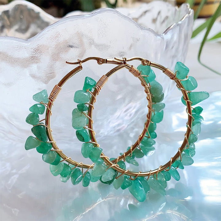 Olivenorma Bohemian Style Natural Stone Crystal Large Hoop Earrings