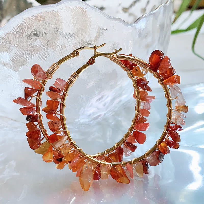 Olivenorma Bohemian Style Natural Stone Crystal Large Hoop Earrings