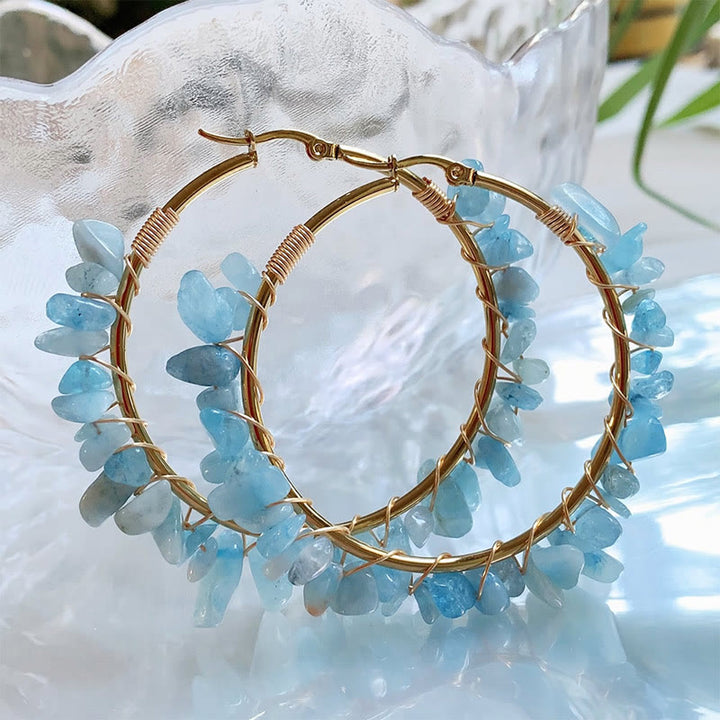 Olivenorma Bohemian Style Natural Stone Crystal Large Hoop Earrings