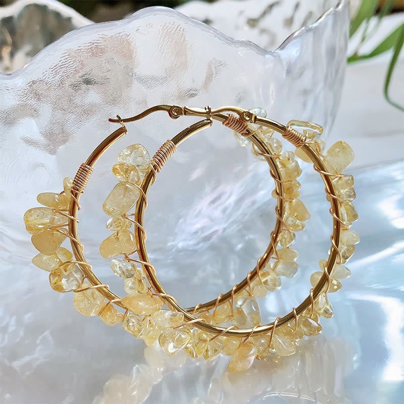 Olivenorma Bohemian Style Natural Stone Crystal Large Hoop Earrings