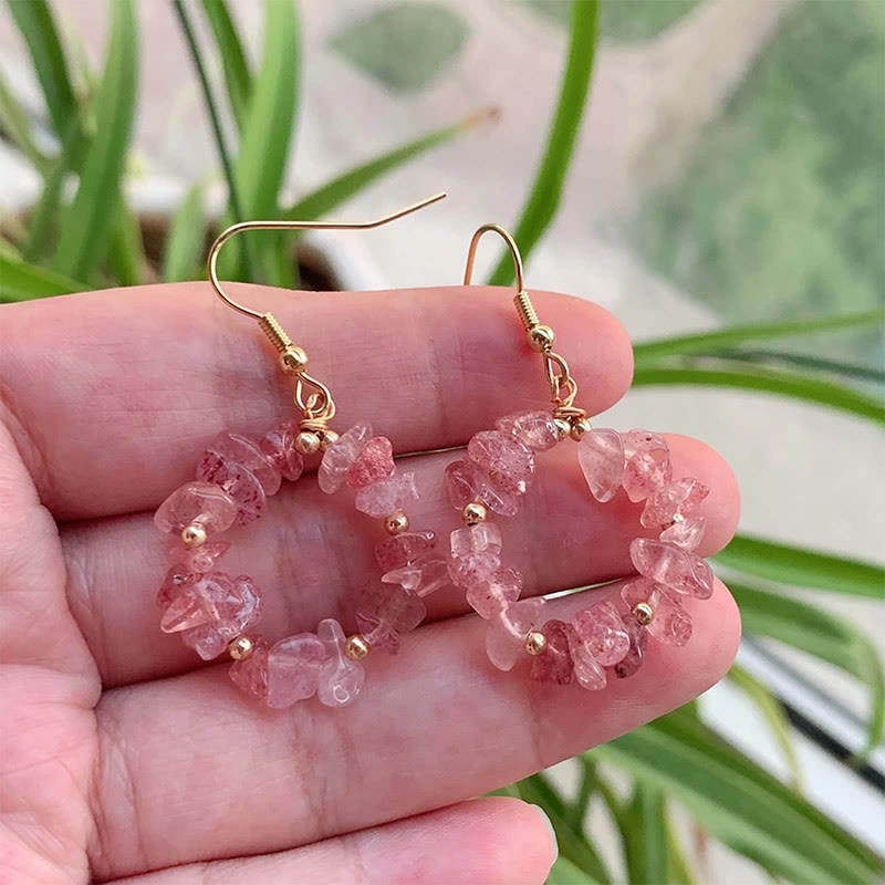 Olivenorma Natural Crushed Stone Crystal Hoop Earrings