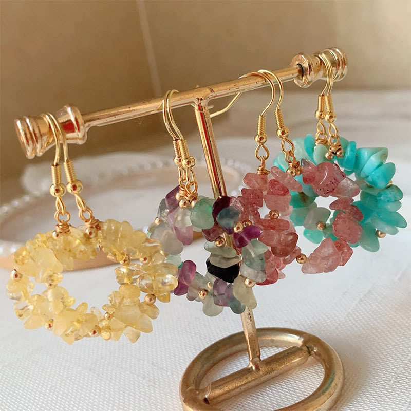 Olivenorma Natural Crushed Stone Crystal Hoop Earrings