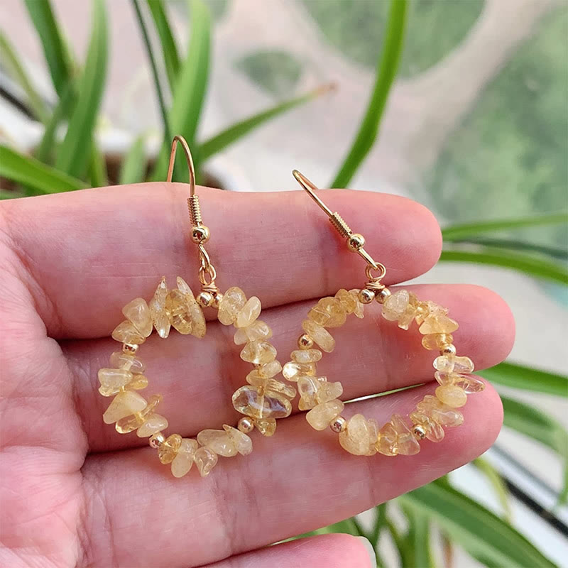 Olivenorma Natural Crushed Stone Crystal Hoop Earrings