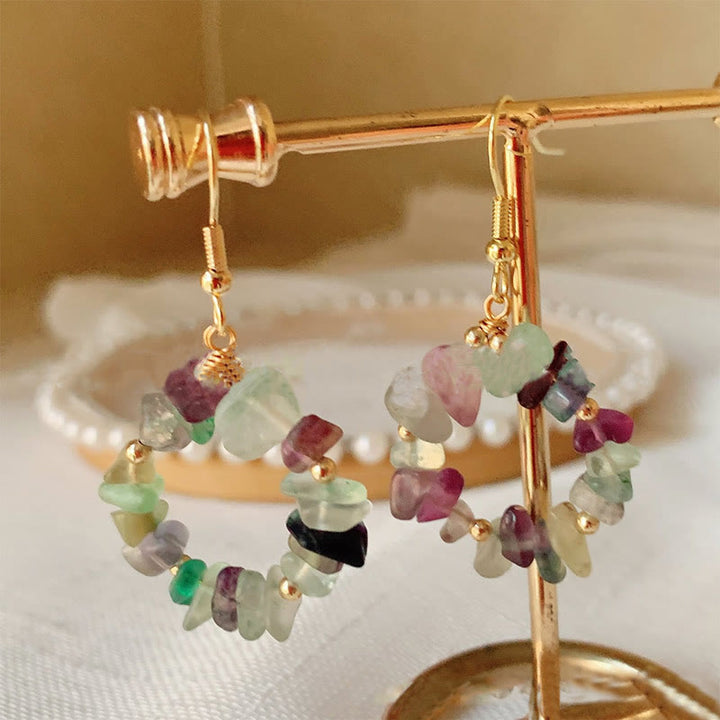 Olivenorma Natural Crushed Stone Crystal Hoop Earrings