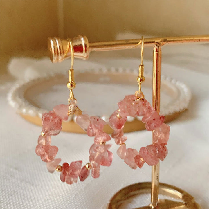 Olivenorma Natural Crushed Stone Crystal Hoop Earrings