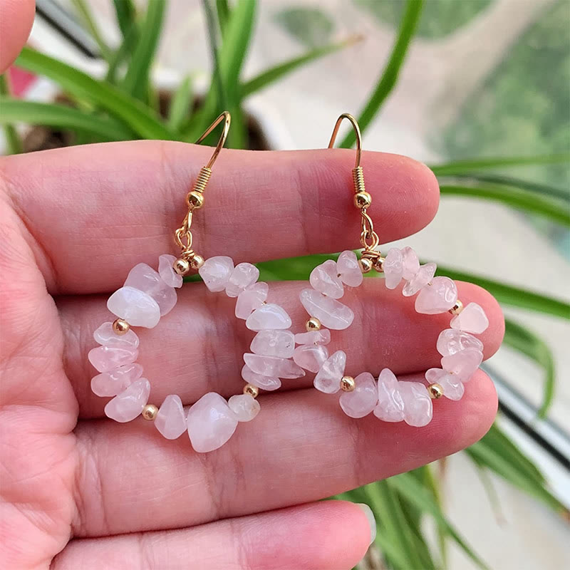 Olivenorma Natural Crushed Stone Crystal Hoop Earrings