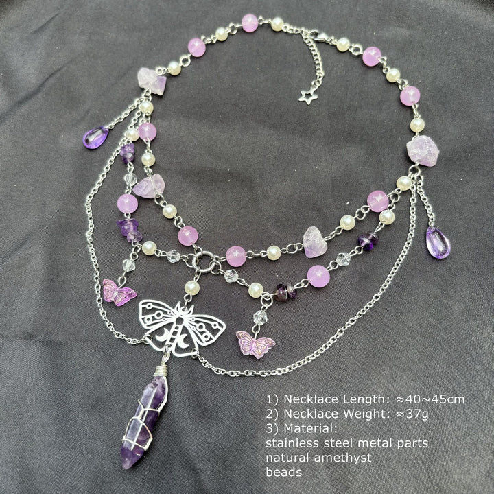 Olivenorma Butterfly Pendant Amethyst Layered Choker Necklace