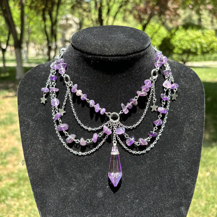 Olivenorma Star Pendant Natural Stone Layered Choker Necklace
