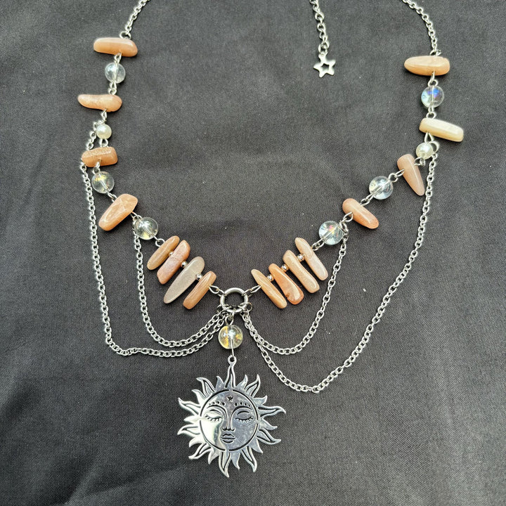Olivenorma Natural Sun Stone Pendant Layered Choker Necklace