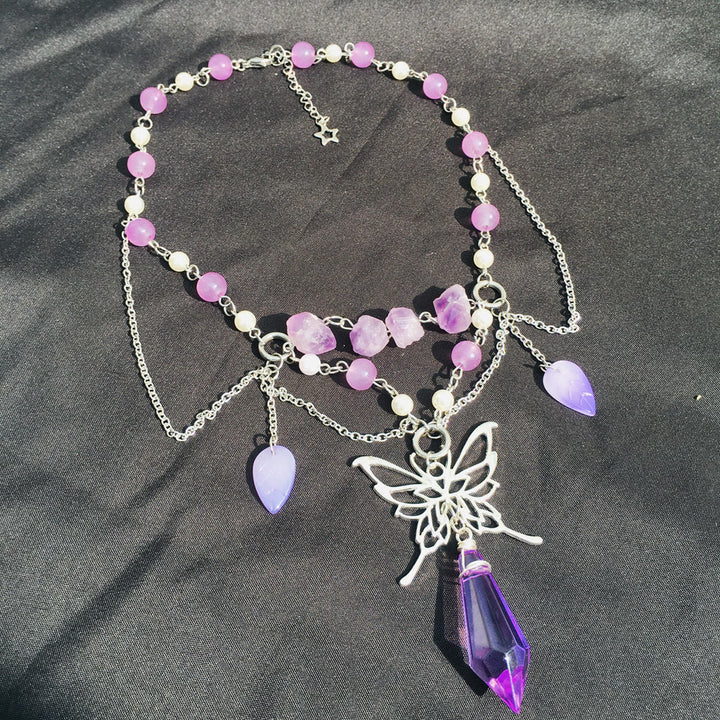 Olivenorma Amethyst Freshwater Pearl Layered Choker Necklace