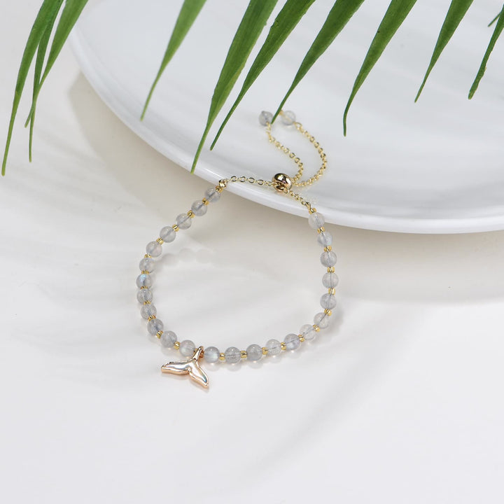 Olivenorma Natural Labradorite Beads Whale Tail Pendant Bracelet