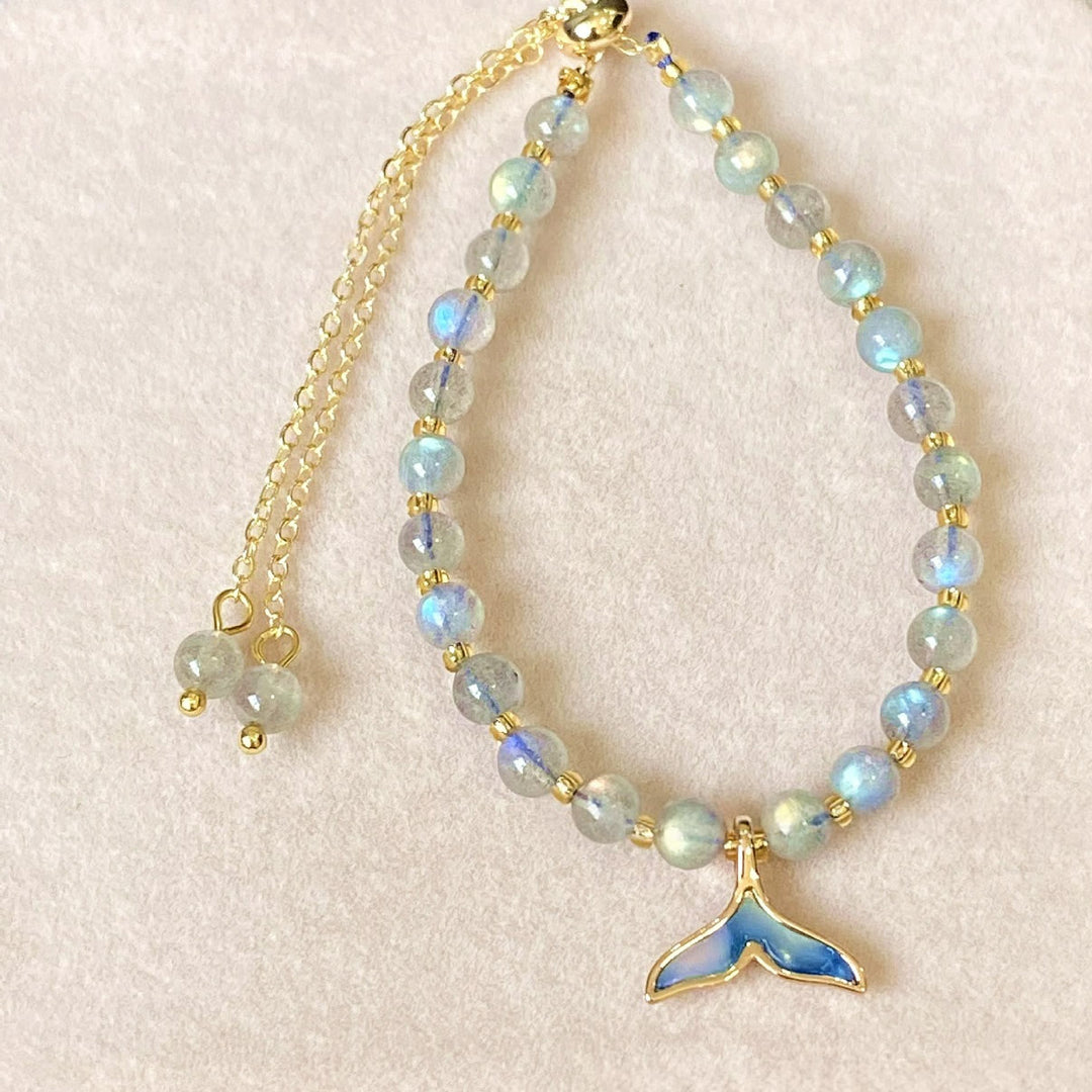 Olivenorma Natural Labradorite Beads Whale Tail Pendant Bracelet
