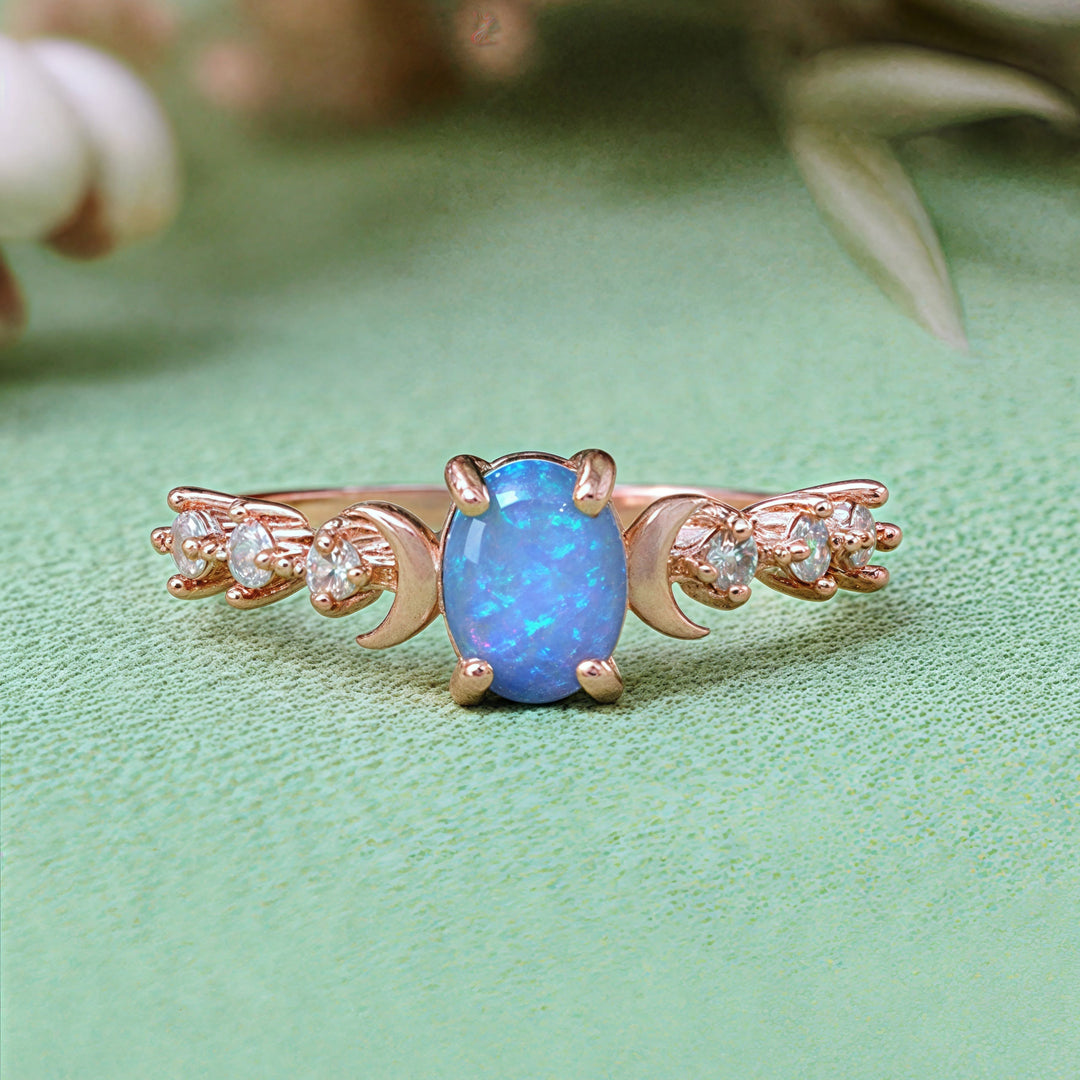 Olivenorma Natural Opal Double Moon Ring