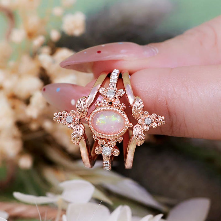 Olivenorma 3Pcs Opal White Zircon Ring Set