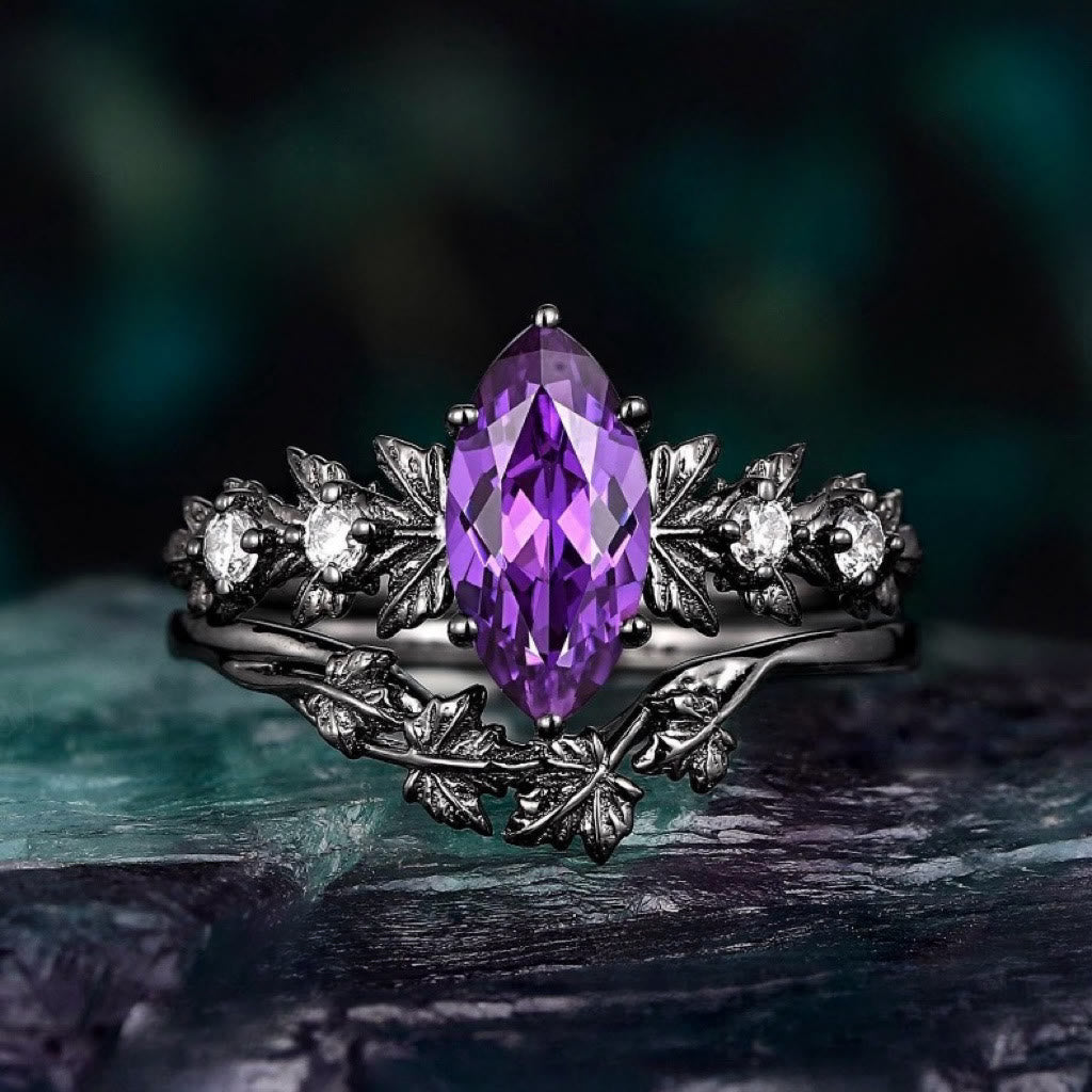FREE Today: "Twilight Enchantment" Amethyst Zircon Black Leaf Engagement Ring - image 9