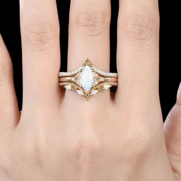 FREE Today: Vintage Milgrain Marquise Opal and Emerald Three-Piece Ring Set  - image 7