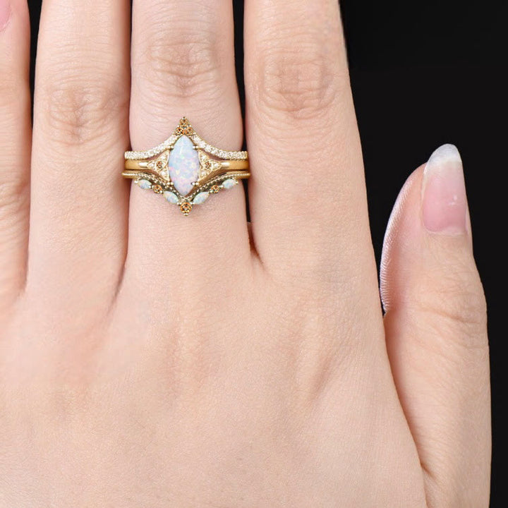 FREE Today: Vintage Milgrain Marquise Opal and Emerald Three-Piece Ring Set  - image 8