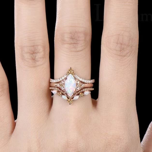 FREE Today: Vintage Milgrain Marquise Opal and Emerald Three-Piece Ring Set  - image 11