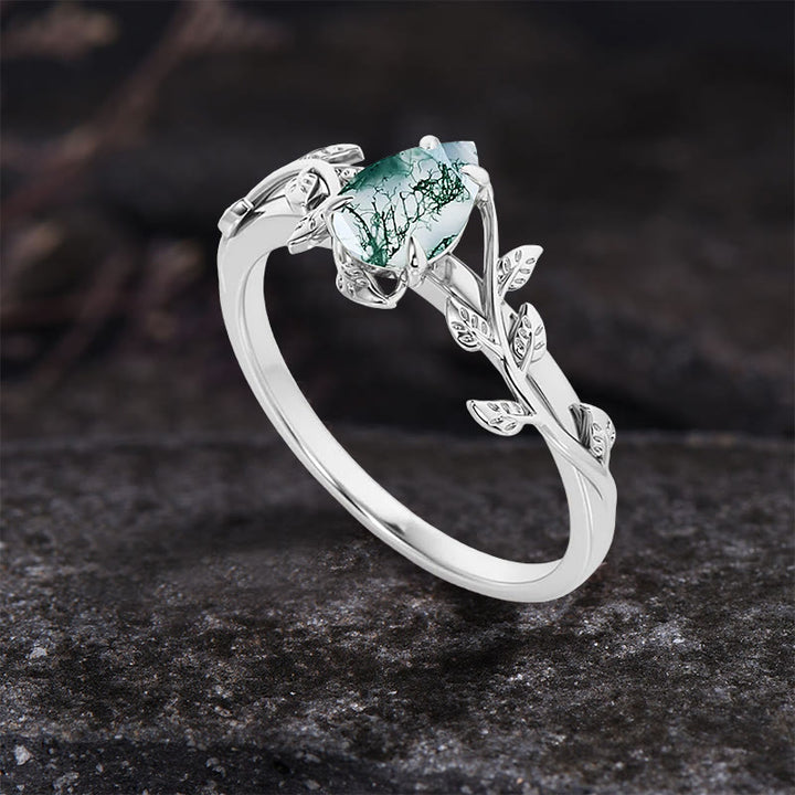 FREE Today: Pear Cut Moss Agate Twisted Leaf Engagement Ring - image 3