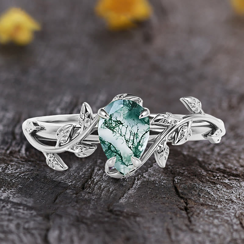 FREE Today: Pear Cut Moss Agate Twisted Leaf Engagement Ring - image 1