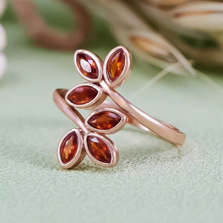 Olivenorma Garnet Leaf Shape Adjustable Ring