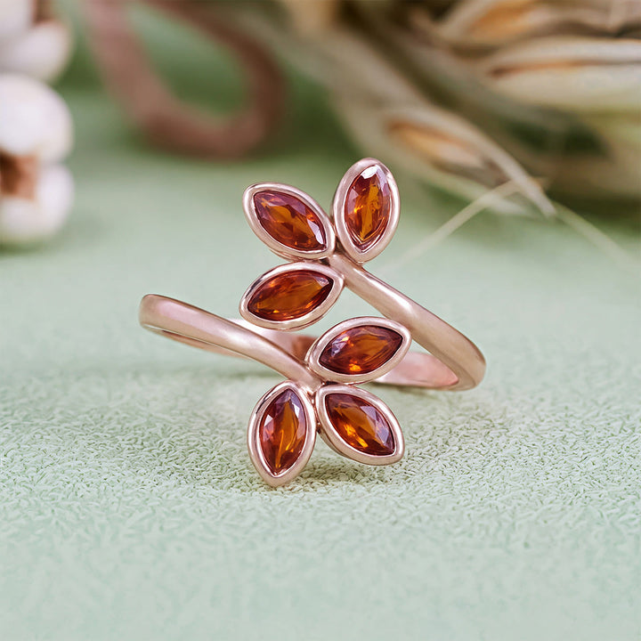 Olivenorma Garnet Leaf Shape Adjustable Ring