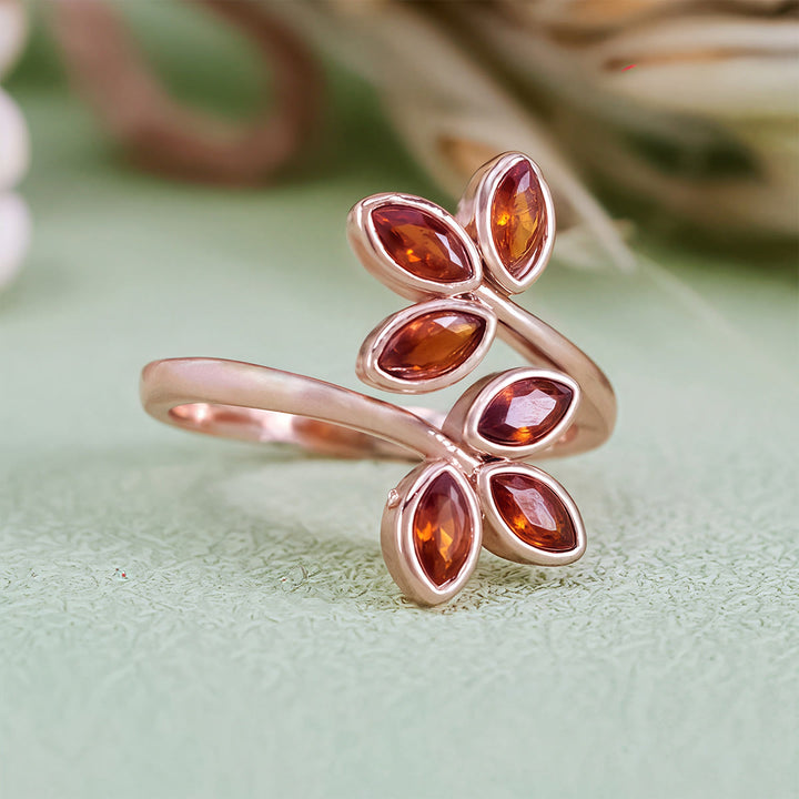 Olivenorma Garnet Leaf Shape Adjustable Ring