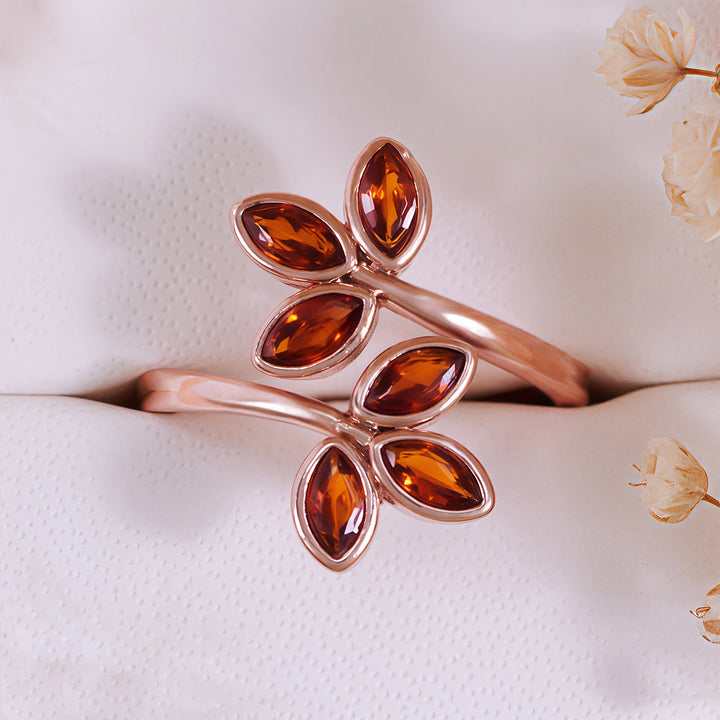 Olivenorma Garnet Leaf Shape Adjustable Ring