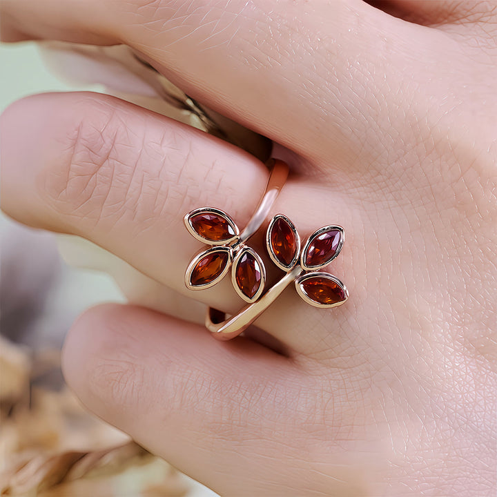 Olivenorma Garnet Leaf Shape Adjustable Ring