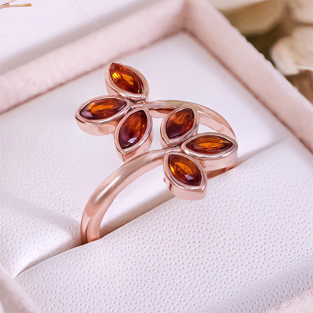 Olivenorma Garnet Leaf Shape Adjustable Ring