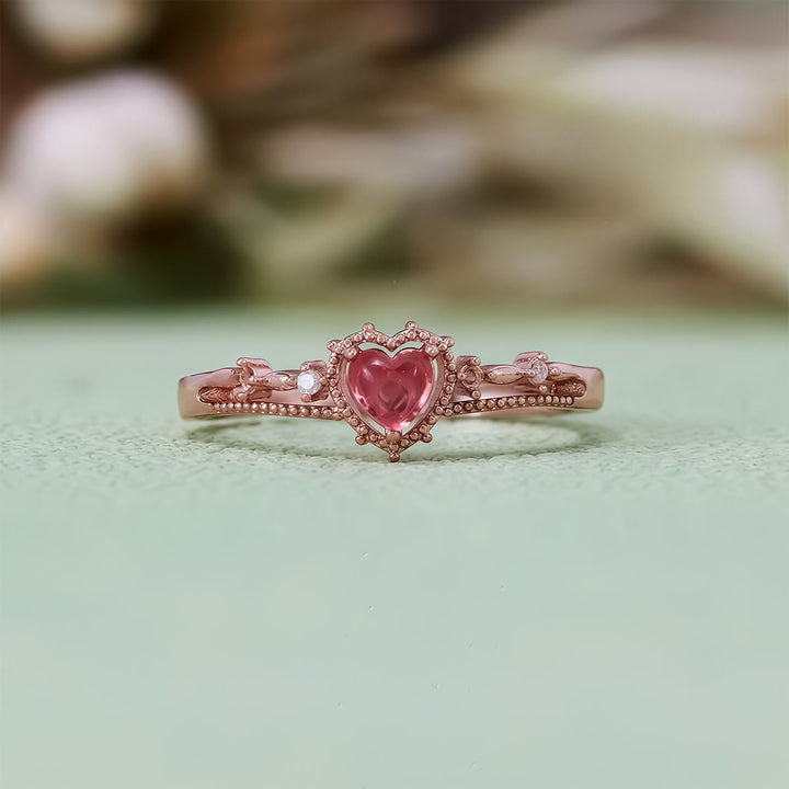 Olivenorma Heart Shaped Garnet Princess Crown Shape Ring