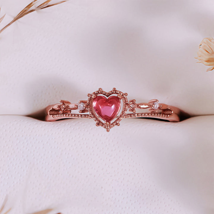Olivenorma Heart Shaped Garnet Princess Crown Shape Ring
