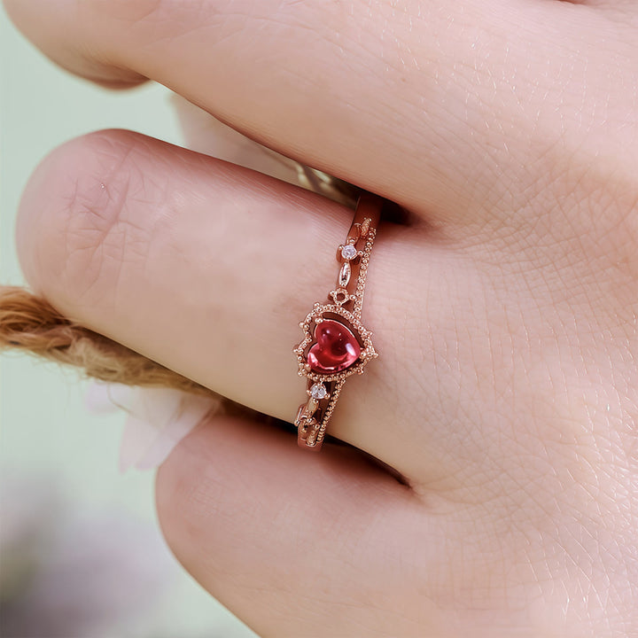 Olivenorma Heart Shaped Garnet Princess Crown Shape Ring