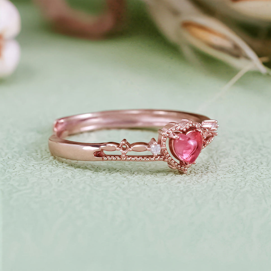 Olivenorma Heart Shaped Garnet Princess Crown Shape Ring