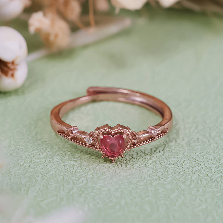 Olivenorma Heart Shaped Garnet Princess Crown Shape Ring