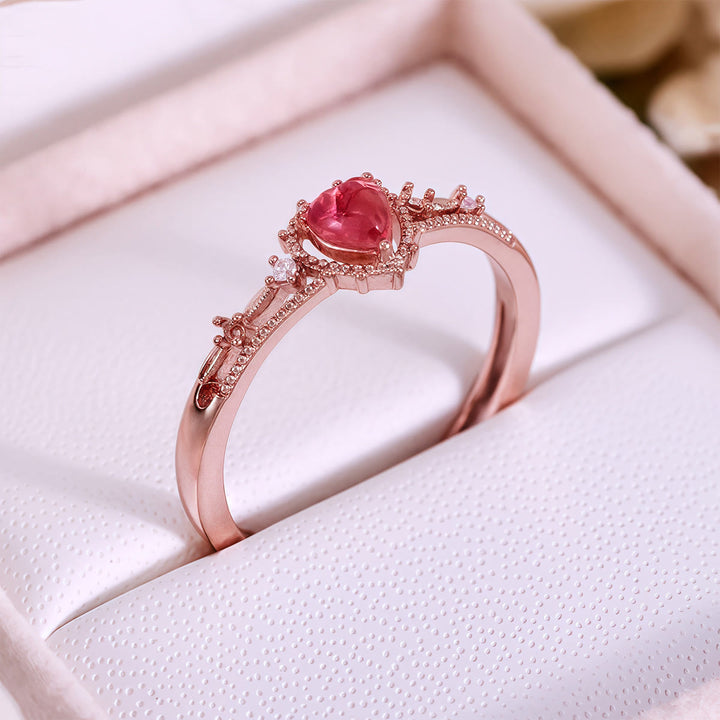 Olivenorma Heart Shaped Garnet Princess Crown Shape Ring
