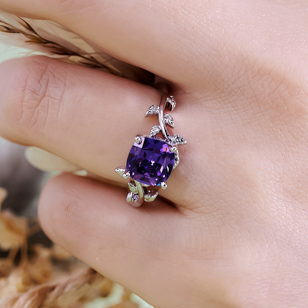 Olivenorma Square Cut Amethyst Leaf Wrap Ring