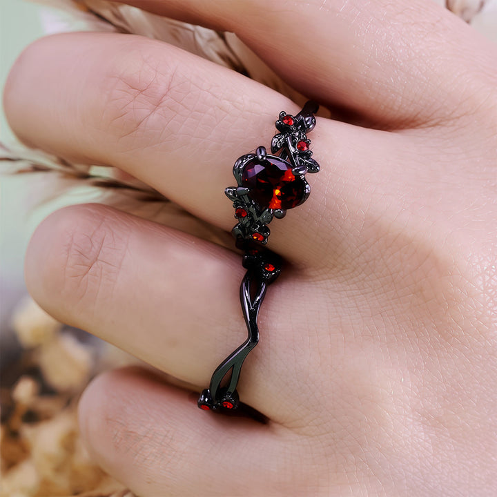 Olivenorma Vintage Black Ruby Leaf Ring