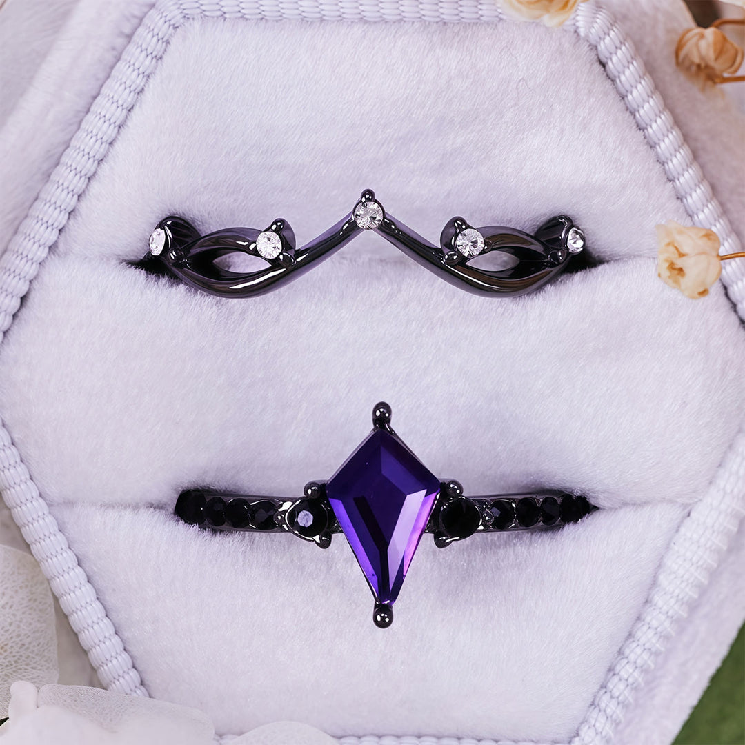 Olivenorma Midnight Synthetic Amethyst Zircon Two Pieces Black Ring Set - US 10 - image 0