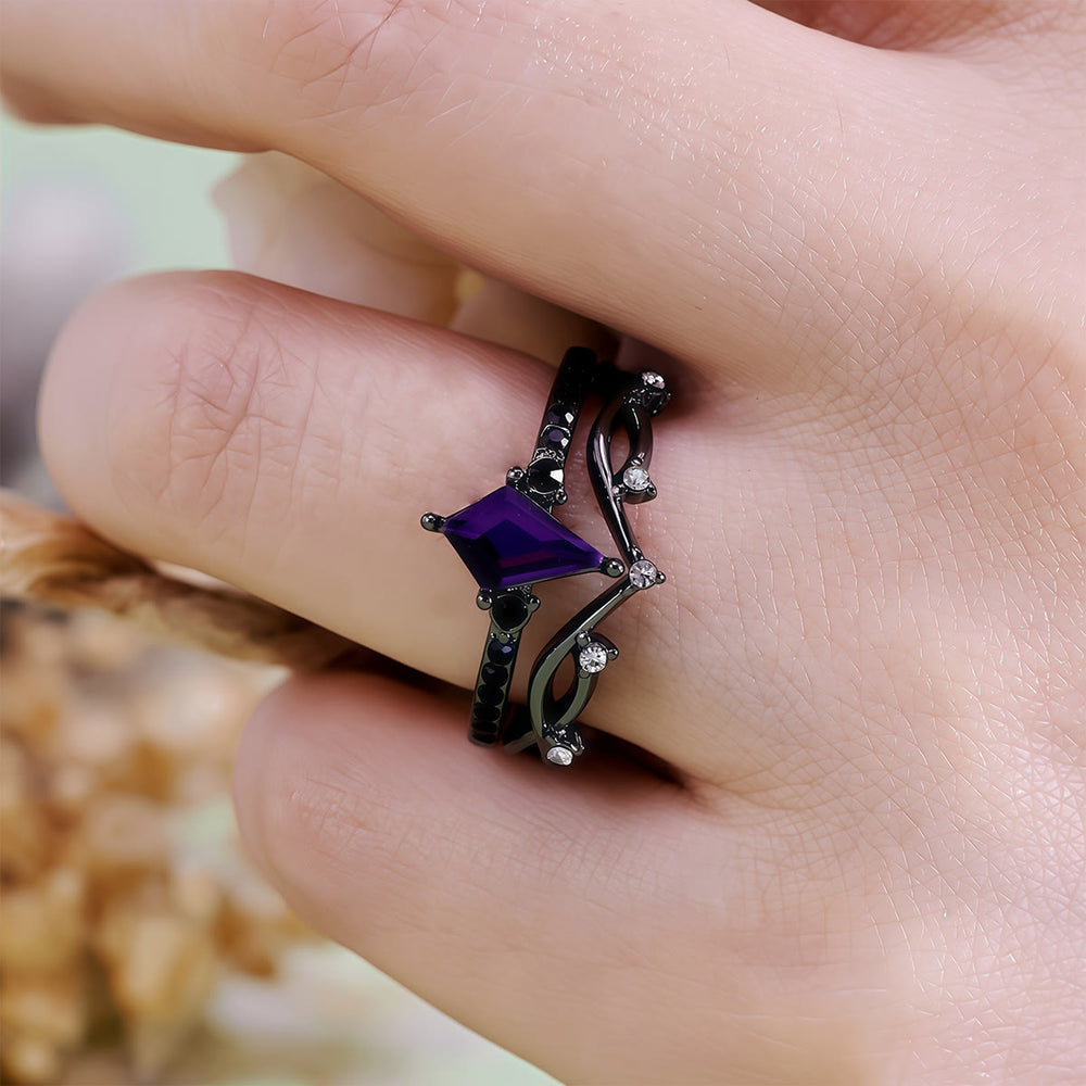 Olivenorma Midnight Synthetic Amethyst Zircon Two Pieces Black Ring Set - image 1