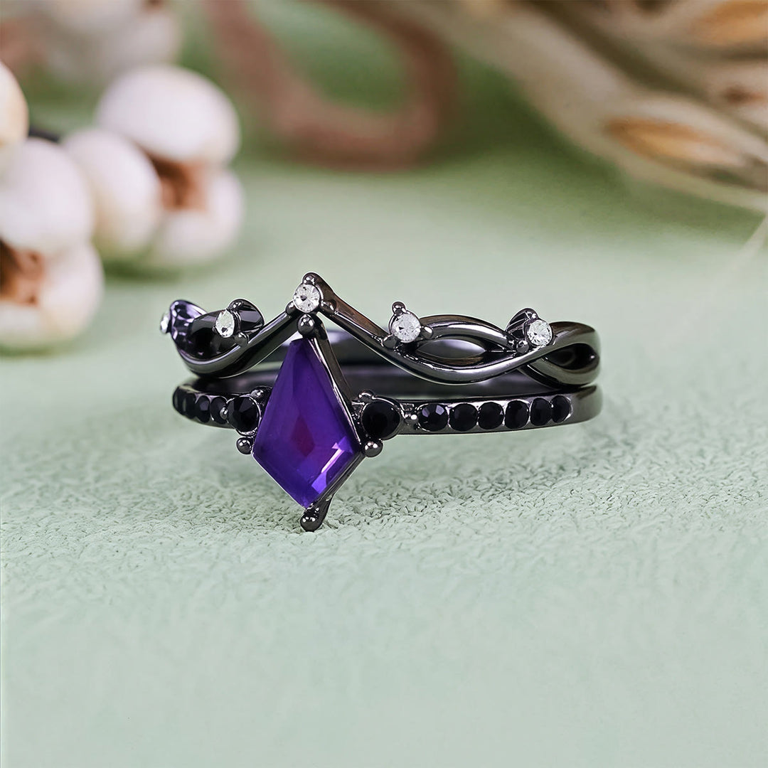 Olivenorma Midnight Synthetic Amethyst Zircon Two Pieces Black Ring Set - image 4