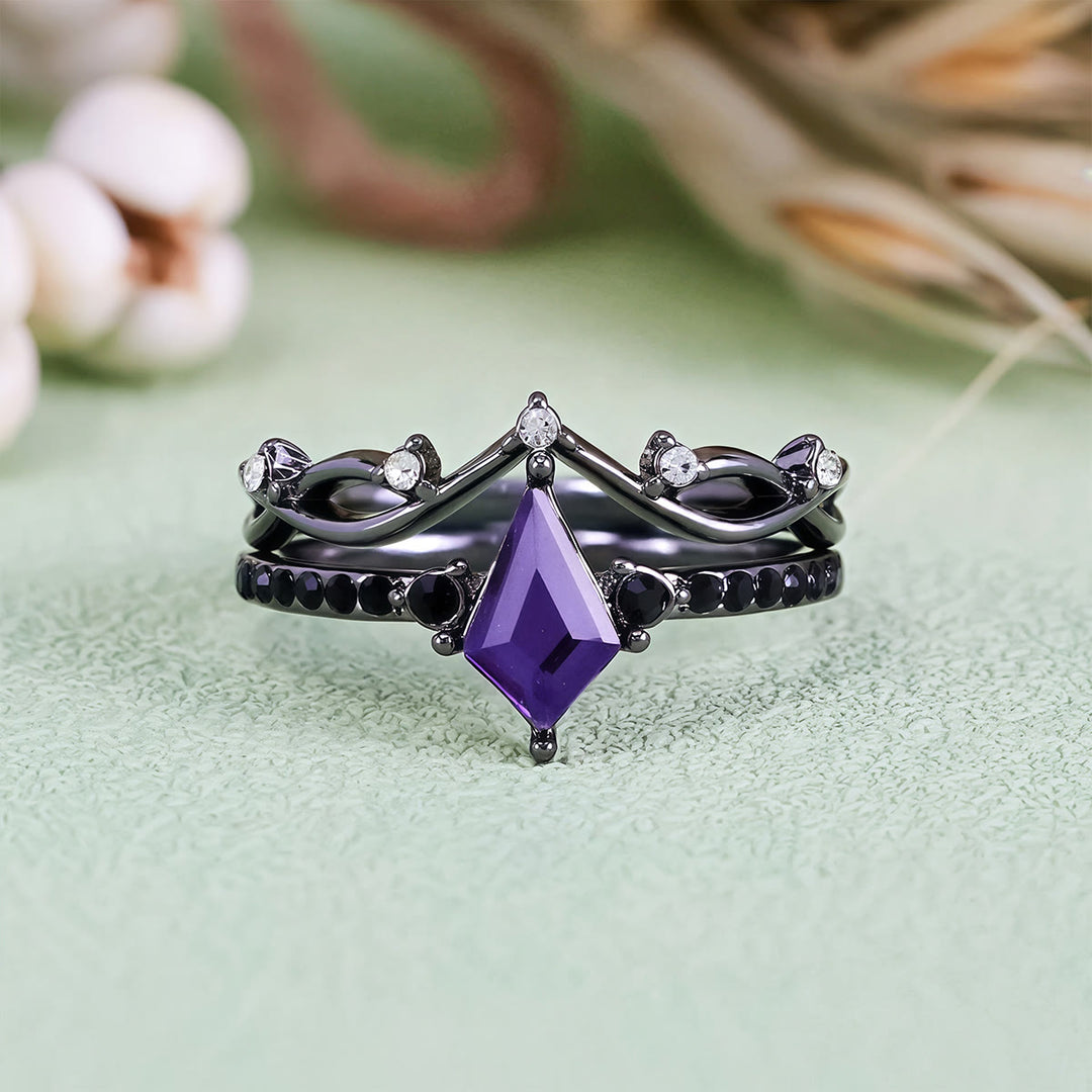 Olivenorma Midnight Synthetic Amethyst Zircon Two Pieces Black Ring Set - image 3