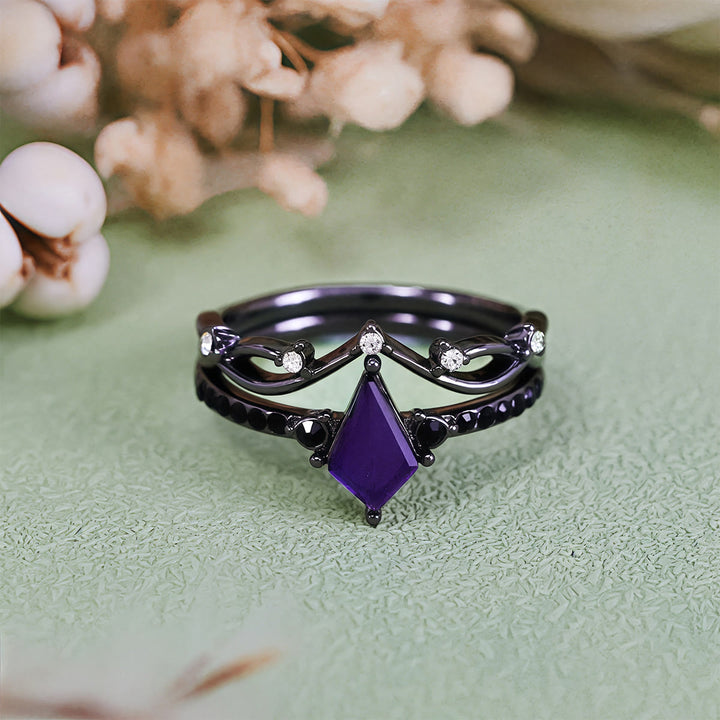 Olivenorma Midnight Synthetic Amethyst Zircon Two Pieces Black Ring Set - image 5