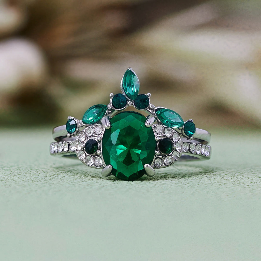 Olivenorma Emerald Crown Two-Piece Ring Set