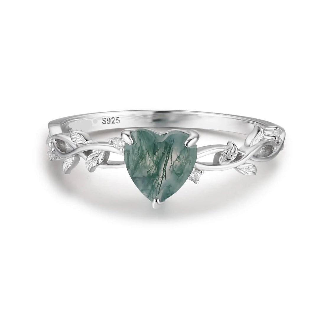 Olivenorma Heart Cut Moss Agate Earrings Necklace Ring