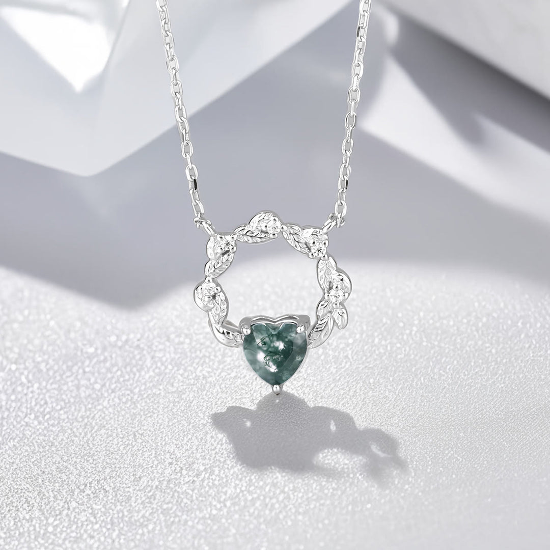 Olivenorma Heart Cut Moss Agate Earrings Necklace Ring