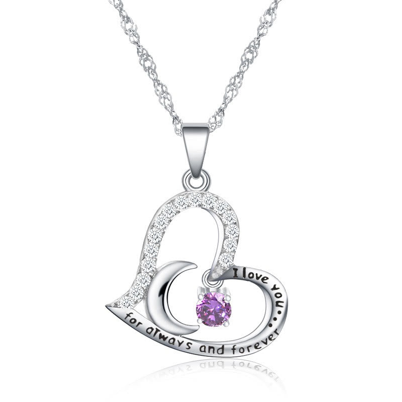 Olivenorma  "I Love you forever & always" S925 Silver Birthstone Necklace - February-Amethyst - image 2