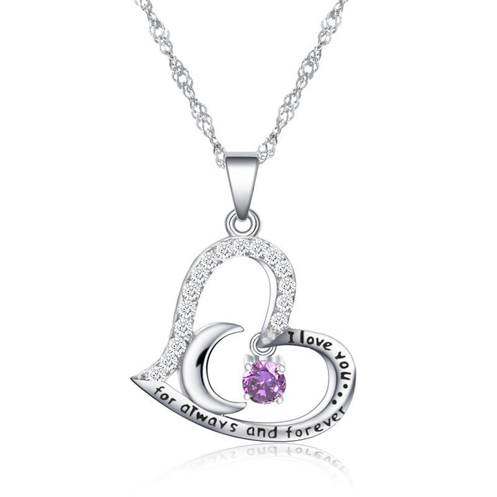 Olivenorma  "I Love you forever & always" S925 Silver Birthstone Necklace - February-Amethyst - image 2