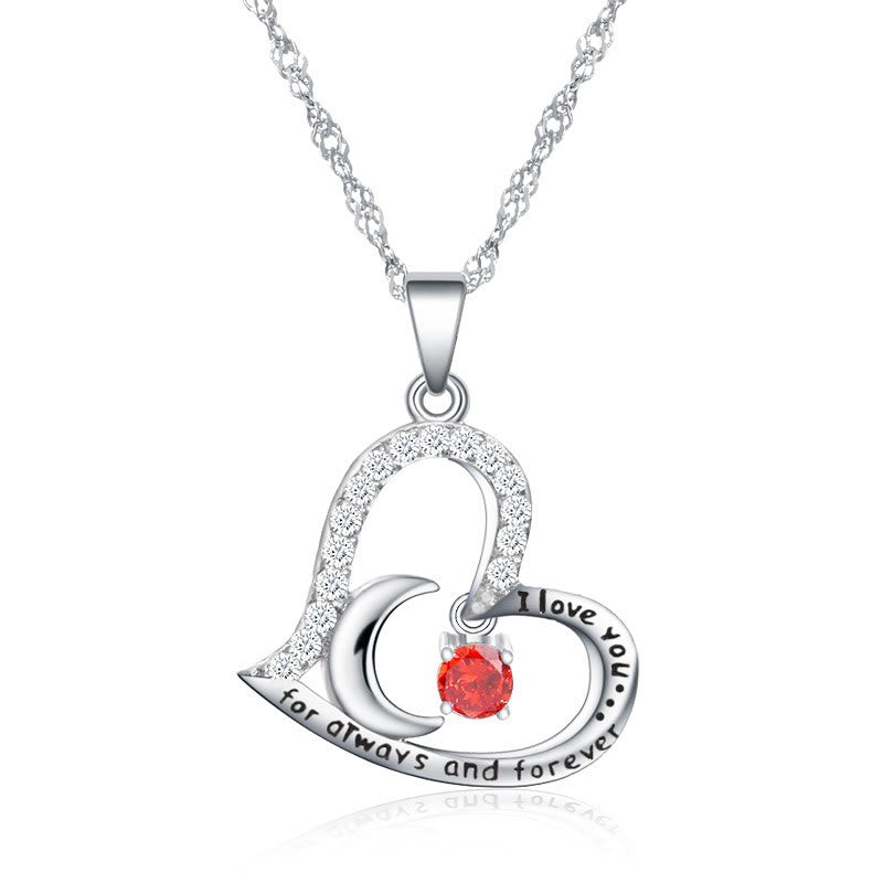 Olivenorma  "I Love you forever & always" S925 Silver Birthstone Necklace - July-Ruby - image 7